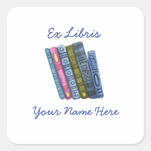 Ex Libris Blauwe Boekplaat Vierkante Sticker (Voorkant)