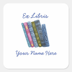 Ex Libris Blauwe Boekplaat Vierkante Sticker