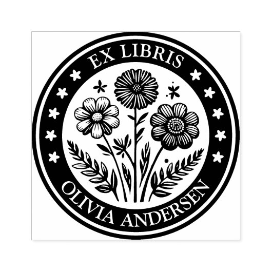 Ex Libris - Bloemenarrangement Rubberstempel (Afrduk)