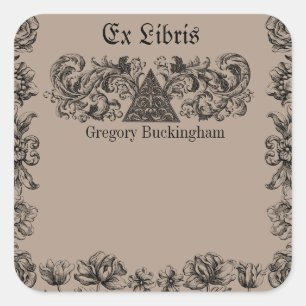 Ex Libris Bloemrijke Lijnkunst Boekplaat Vierkante Sticker