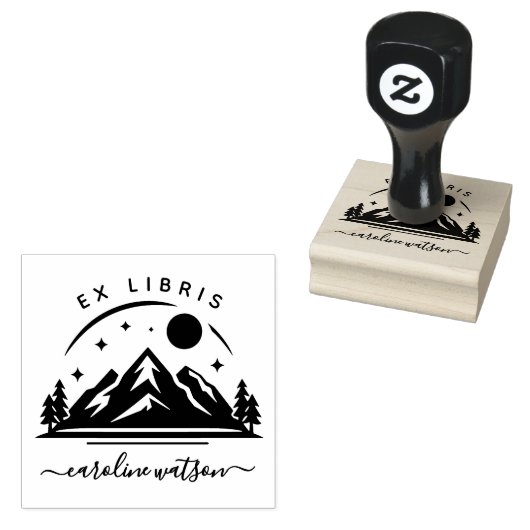 Ex libris boek stempel met berg (Gestempeld)