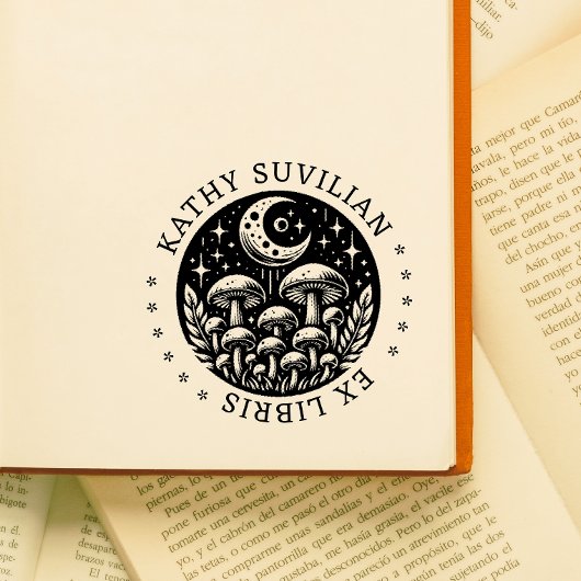 Ex libris boekenstempel met champignons rubberstempel