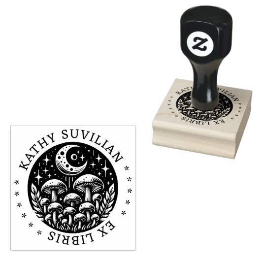 Ex libris boekenstempel met champignons rubberstempel (Gestempeld)
