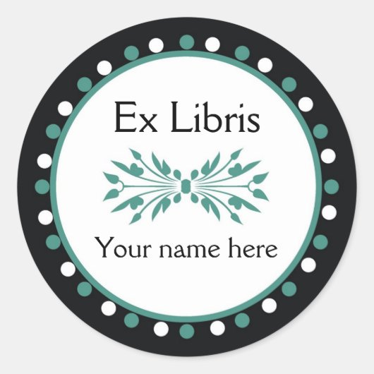 Ex Libris Boekplaat - Groen wit Polka Dots Ronde Sticker (Voorkant)