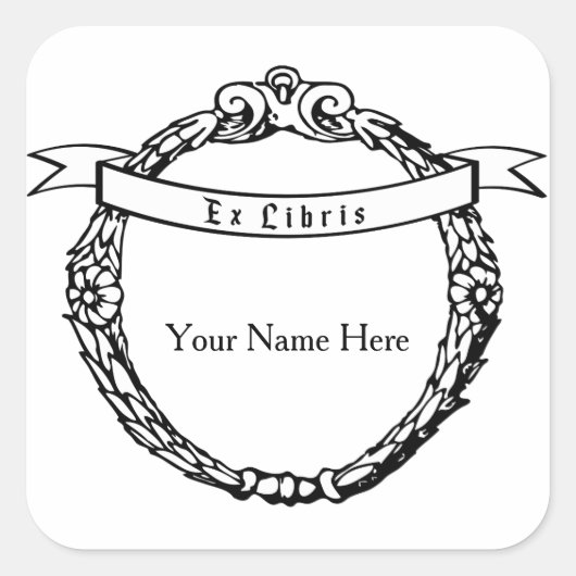 Ex Libris Boekplaat  krans met lint Vierkante Sticker (Voorkant)