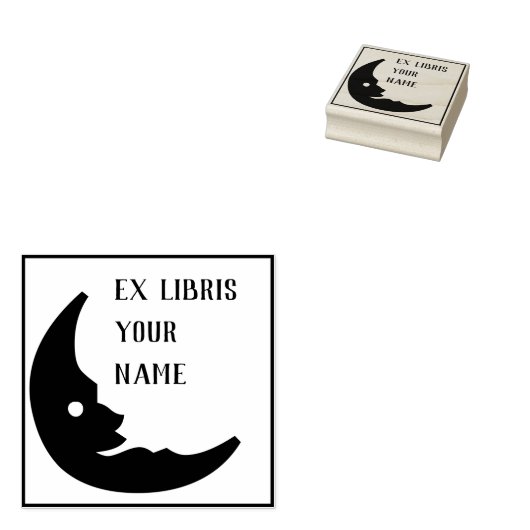Ex Libris Boekplaat Maan Rubberstempel (Gestempeld)