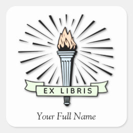 Ex Libris-boekplaat met fakkel, vierkant label voo