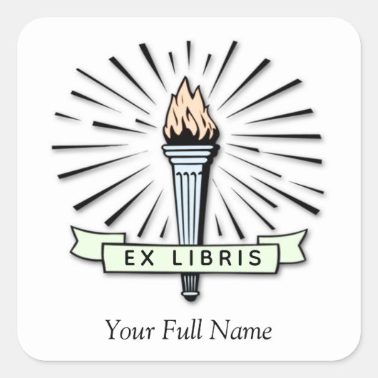 Ex Libris-boekplaat met fakkel, vierkant label voo (Voorkant)