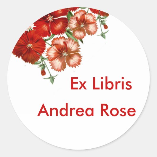 Ex Libris Boekplaat Rode anjer Sticker (Voorkant)