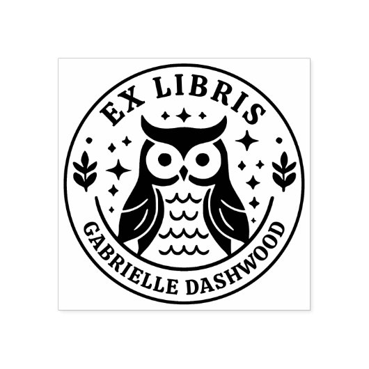 Ex Libris Boekplaat Schattigee Uil en gepersonalis Rubberstempel (Afrduk)