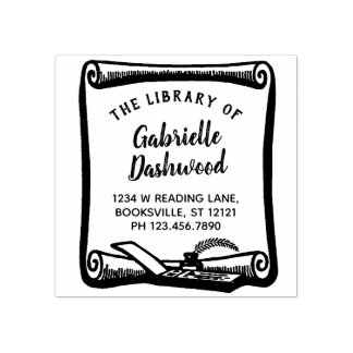 Ex Libris Boekplaat  Scroll Library Aangepast Rubberstempel