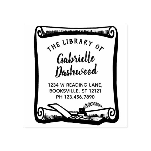 Ex Libris Boekplaat  Scroll Library Aangepast Rubberstempel (Afrduk)