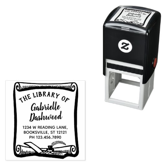 Ex Libris Boekplaat Scroll Library Aangepast Zelfinktende Stempel (In situ)