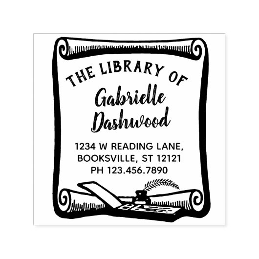 Ex Libris Boekplaat Scroll Library Aangepast Zelfinktende Stempel (Design)