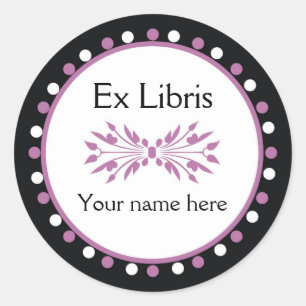 Ex Libris Boekplaat - wit Paarse Polka Dots Ronde Sticker