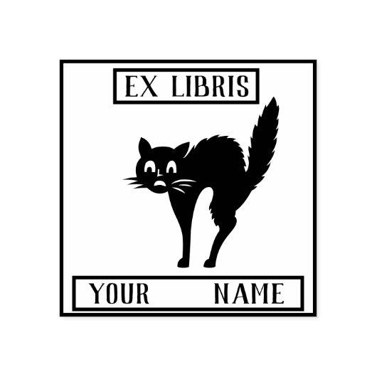 Ex Libris Boekplaat - Zwarte kat Rubberstempel (Afrduk)
