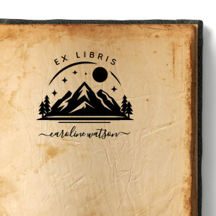 Ex libris-boekstempel met berg rubberstempel