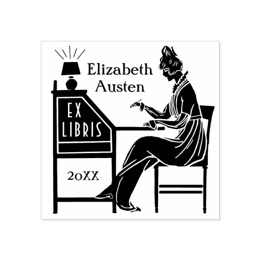 Ex Libris Bookplate Deco Lady Schrijven Bureau Cus Rubberstempel (Afrduk)