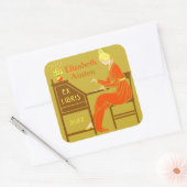 Ex Libris Bookplate Deco Lady Schrijven Bureau Cus Vierkante Sticker (Envelop)