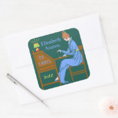 Ex Libris Bookplate Deco Lady Schrijven Bureau Cus Vierkante Sticker (Envelop)