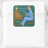 Ex Libris Bookplate Deco Lady Schrijven Bureau Cus Vierkante Sticker (Tas)
