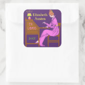 Ex Libris Bookplate Deco Lady Schrijven Bureau Cus Vierkante Sticker (Tas)
