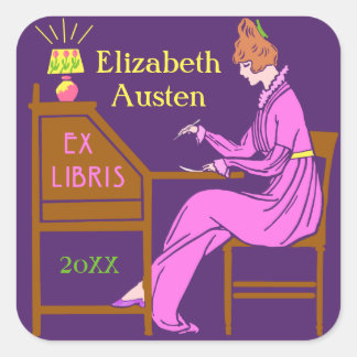 Ex Libris Bookplate Deco Lady Schrijven Bureau Cus Vierkante Sticker