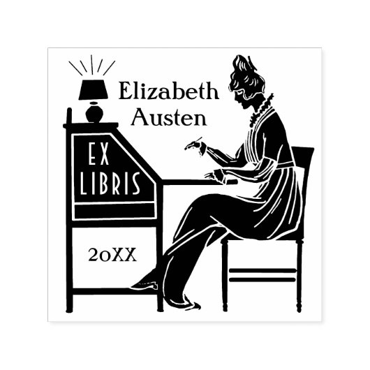 Ex Libris Bookplate Deco Lady Schrijven Bureau Cus Zelfinktende Stempel (Design)