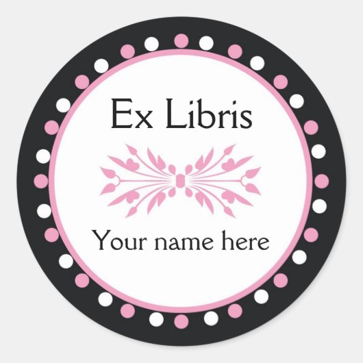 Ex Libris Bookplate - Roze witte Polka Dots Ronde Sticker (Voorkant)