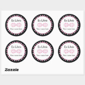 Ex Libris Bookplate - Roze witte Polka Dots Ronde Sticker (Vel)