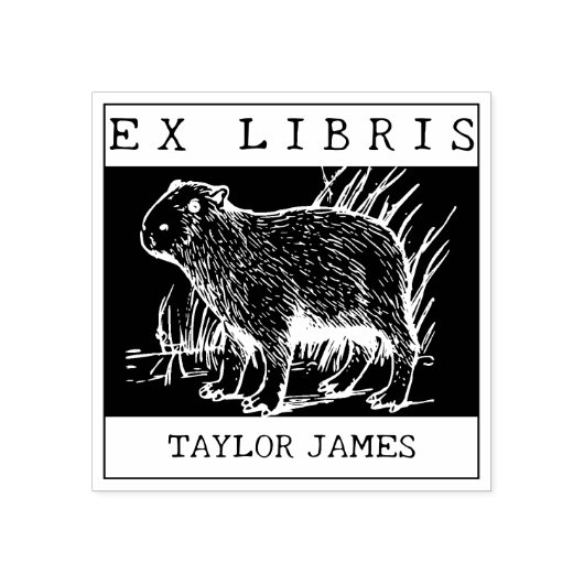 ex libris, Capybara Boek Rubberstempel (Afrduk)