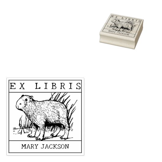 Ex libris, Capybara Boek Rubberstempel (Gestempeld)
