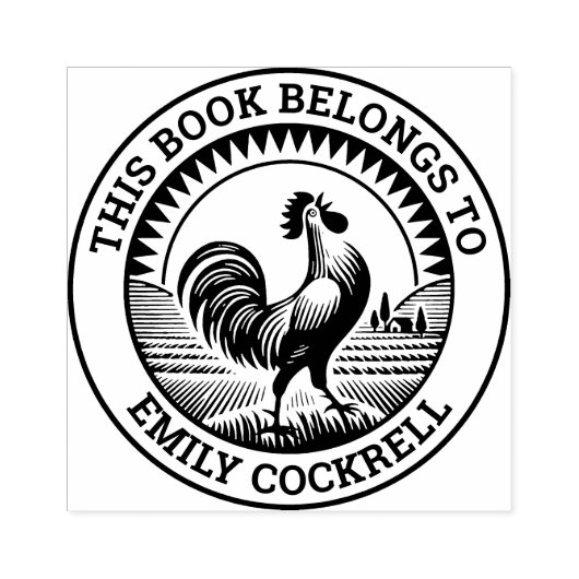 Ex Libris - Cockerel kraaien bij de dageraad Rubberstempel (Afrduk)