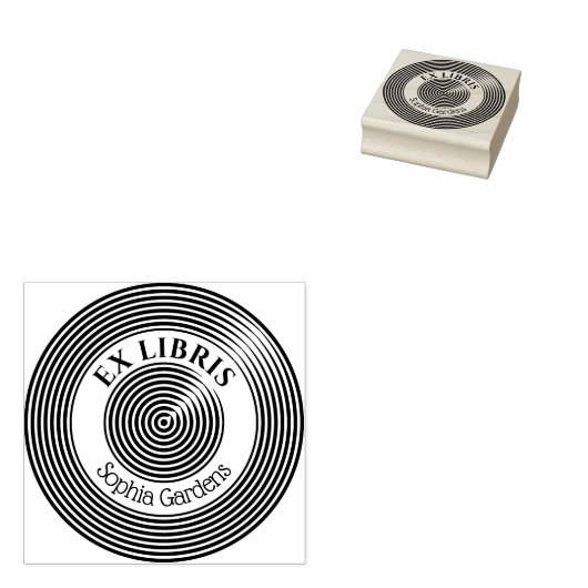 Ex Libris Concentric Circles v2 Rubberstempel (Gestempeld)