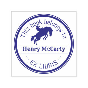 Ex libris   Cowboy Rodeo Paard Zelfinktende Stempel