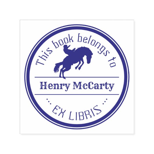 Ex libris | Cowboy Rodeo Paard Zelfinktende Stempel (Design)