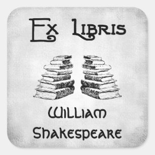 Ex Libris Deco Letters Boeken Faux Canvas Boekplaa Vierkante Sticker