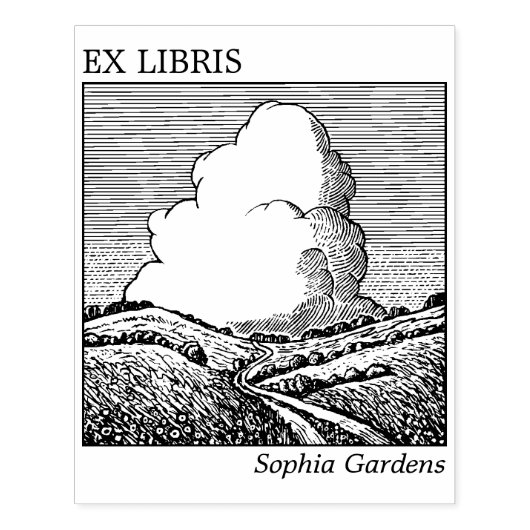 Ex Libris - denkbeeldig landschap met wolk Rubberstempel (Afrduk)