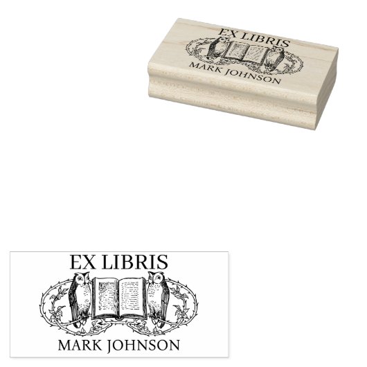 EX libris exlibris Book booklibrary bookplate owl Rubberstempel (Gestempeld)
