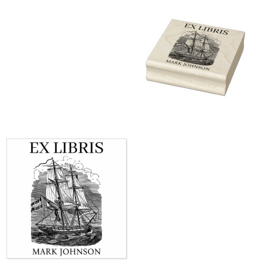 EX libris exlibris Book library bookplate schip Ru Rubberstempel (Gestempeld)