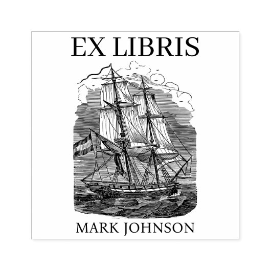 EX libris exlibris Book library bookplate schip Ru Rubberstempel (Afrduk)