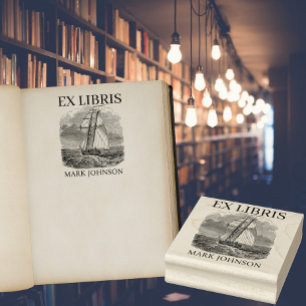 EX libris exlibris Book library bookplate schip Rubberstempel