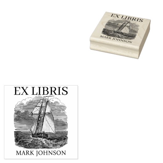 EX libris exlibris Book library bookplate schip Rubberstempel (Gestempeld)