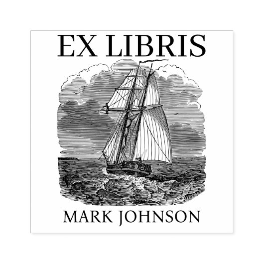 EX libris exlibris Book library bookplate schip Rubberstempel (Afrduk)