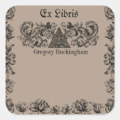 Ex Libris Flourish Line Art Bookplate Vierkante Sticker (Voorkant)