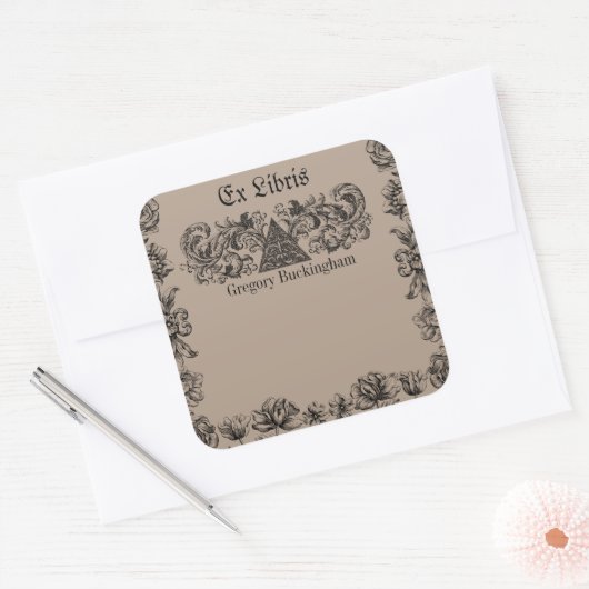Ex Libris Flourish Line Art Bookplate Vierkante Sticker (Envelop)