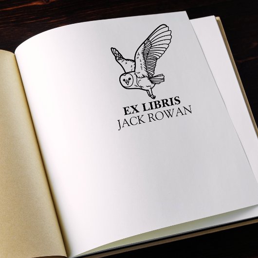 Ex Libris Flying Barn Owl Bookplate Name Rubberstempel
