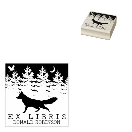 Ex Libris, Forest Fox Book Rubberstempel (Gestempeld)