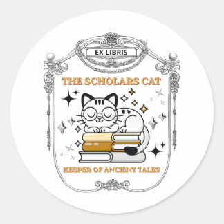 Ex Libris Geleerde Kat Donkere Academie Vintage Bo Ronde Sticker
