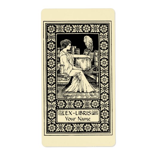  Ex Libris Girl, Pen, Boeken en Sjabloon Etiket (Voorkant)